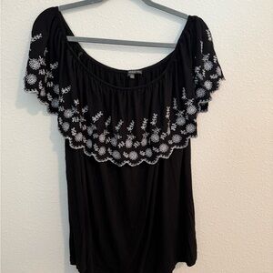 Embroidered Black Top